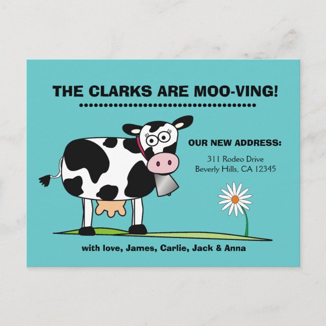 Customisable We're Moo-ving Postcard Robins Egg (Front)