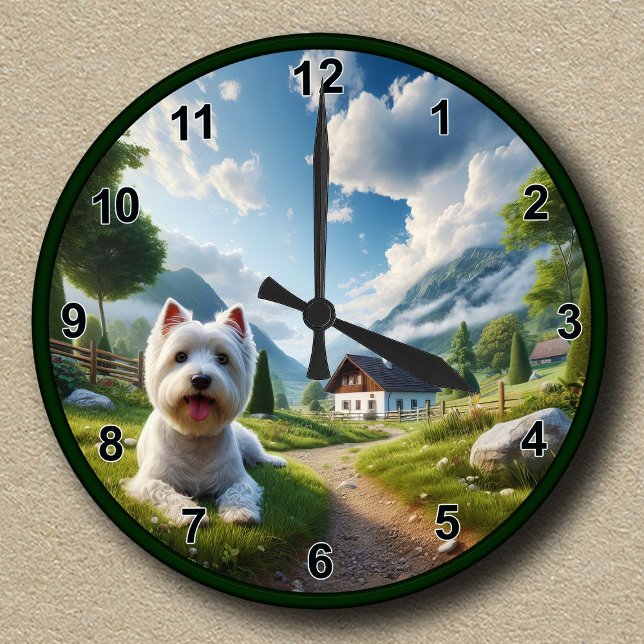 Customisable West Highland White Terrier (Westie)  Round Clock (Creator Uploaded)