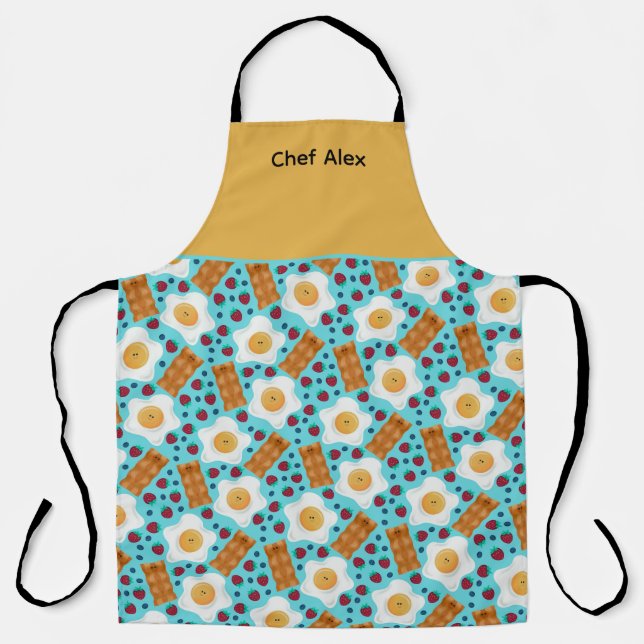 Customisable Whimsical Eggs and Bacon All-Over Apron (Front)
