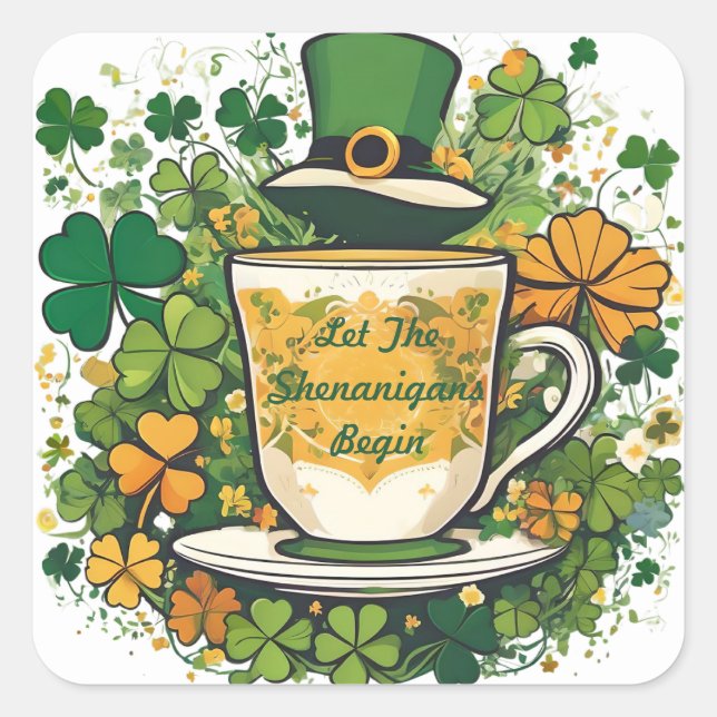 Customisable Whimsical St Patrick’s Day Shenanigan Square Sticker (Front)