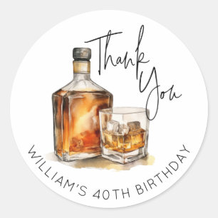Customisable Whiskey Bottle Birthday Thank You Classic Round Sticker