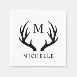 Customisable White And Black Deer Antler Monogram  Napkin