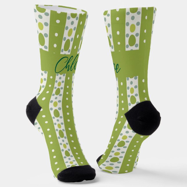 Customisable White and Green Easter Pattern Socks (Angled)