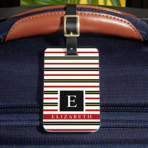 Customisable White Black Red Yellow Gold Lines Luggage Tag