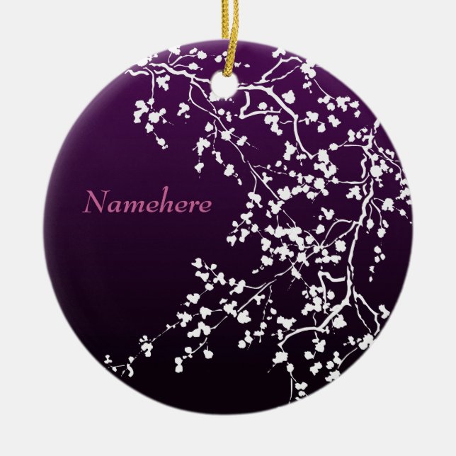 Customisable: White  blossom Ceramic Tree Decoration (Front)