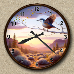 Customisable White-breasted Nuthatch Mountain View Round Clock