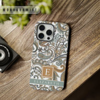 Customisable White Gold Grey Blue Paisley
