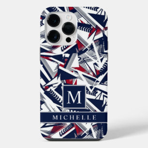 Customisable White Grey Dark Blue Red Geometric iPhone 14 Pro Max Case