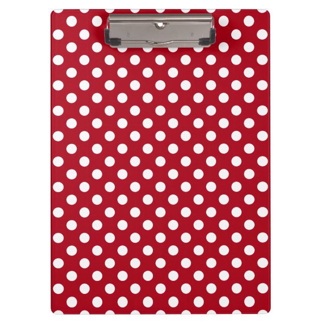Customisable White on Red Polka Dots Clipboard (Front)