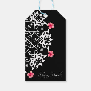 Customisable White Rangoli with hibiscus Gift Tag