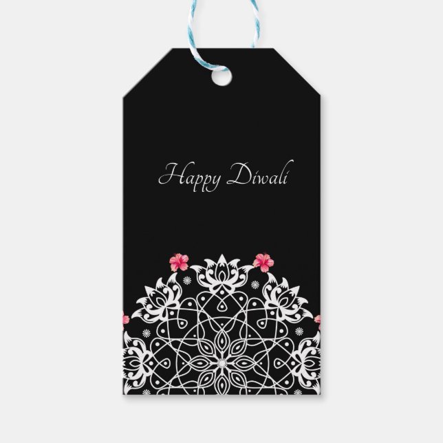 Customisable White Rangoli with hibiscus  Gift Tag (Front)