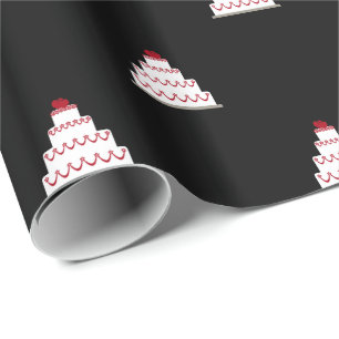 Customisable White/Red Wedding Cake on Black Wrapping Paper