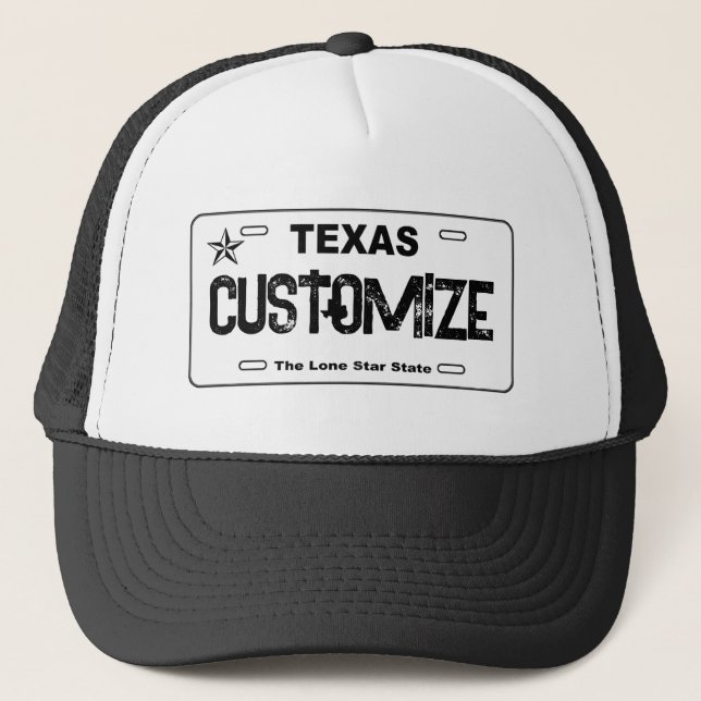 Customisable white Texas license plate hat (Front)
