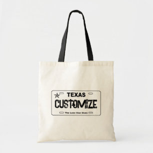 Customisable white Texas license plate tote bag