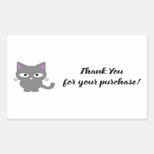 Customisable white Thank You sticker with grey cat