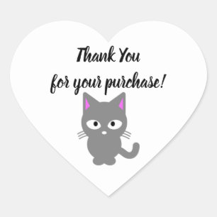 Customisable white Thank You sticker with grey cat