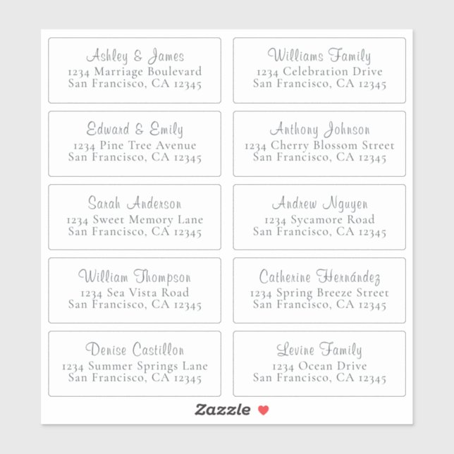 Customisable White Wedding Guest Address Labels (Sheet)