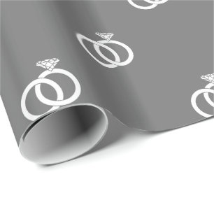 Customisable White Wedding Rings on Grey Wrapping Paper