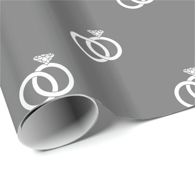 Customisable White Wedding Rings on Grey Wrapping Paper (Roll Corner)