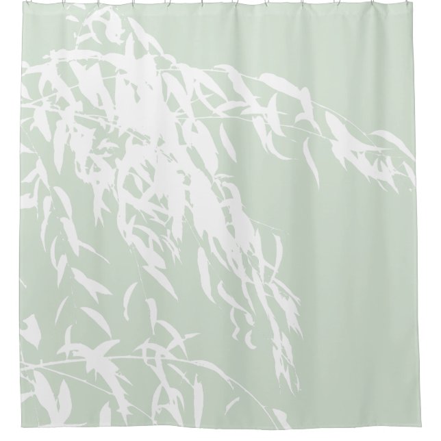 Customisable Willow Silhouette Sea Green Bath Shower Curtain (Front)