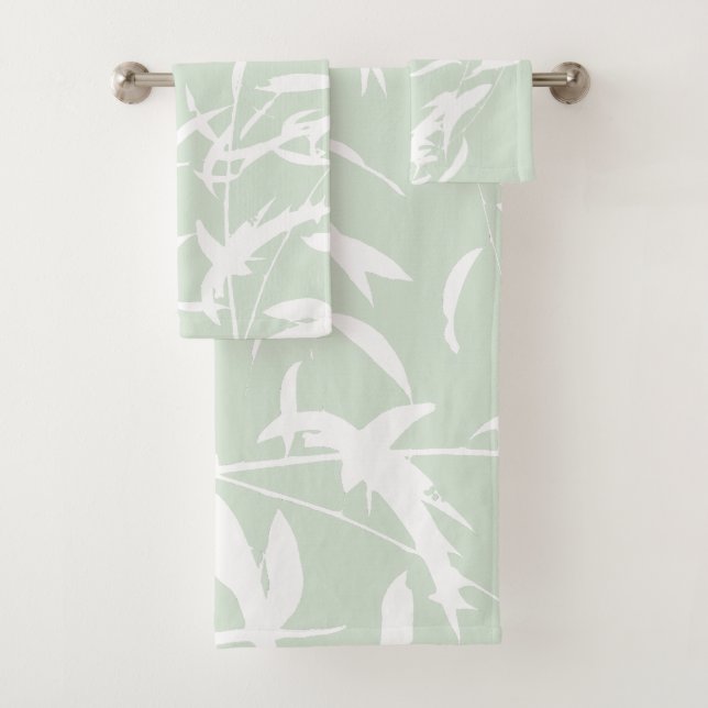 Customisable Willow Silhouette Sea Green Bath Towel Set (Insitu)