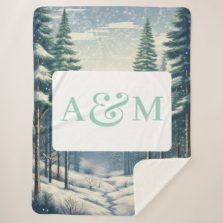 Customisable Winter Forest with Dual Monogram Sherpa Blanket