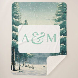 Customisable Winter Forest with Dual Monogram Sherpa Blanket