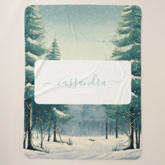 Customisable Winter Forest with Name Sherpa Blanket