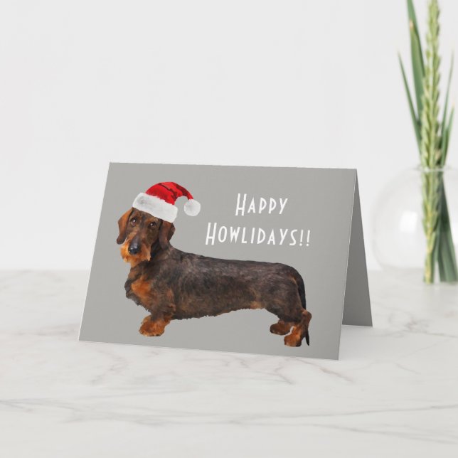 Customisable Wire Haired Dachshund Holiday Card (Front)
