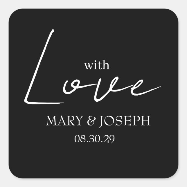 Customisable 'With Love' Wedding Typography Favour Square Sticker (Front)