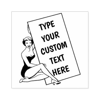 Customisable Woman Holding Blank Sign Rubber Stamp