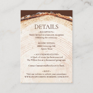 Customisable Wood Tree Cut Rustic Wedding Details  Enclosure Card
