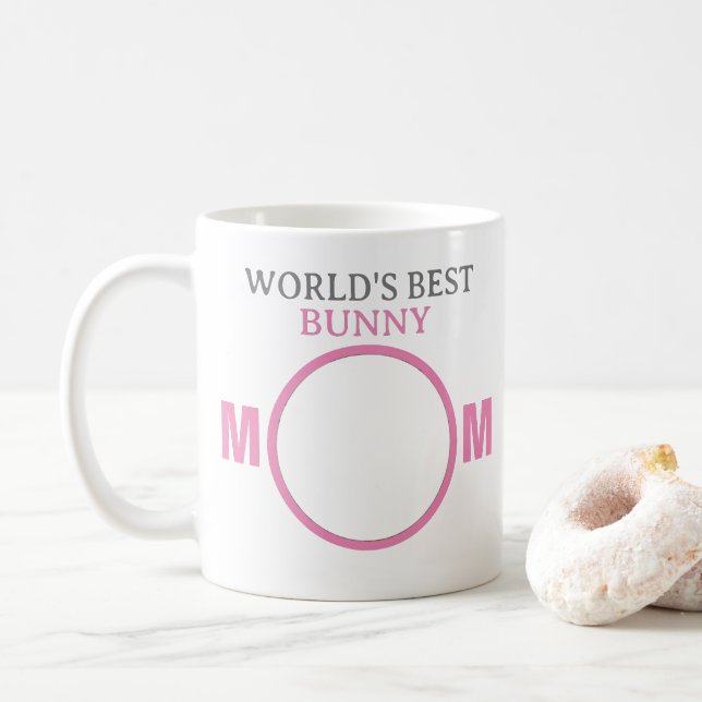 Customisable World's Best Bunny Mum Photo Coffee M Coffee Mug (With Donut)