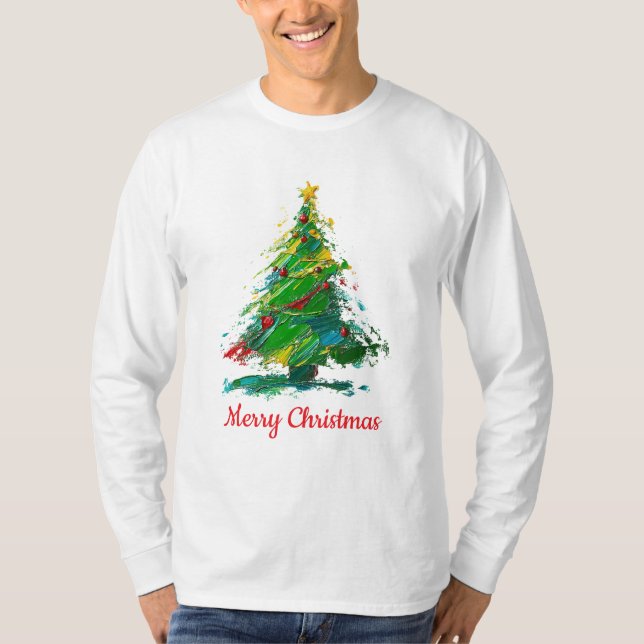 Customisable Xmas Tree Oil Painting Longsleeve T-Shirt (Front)