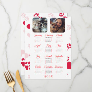 Customisable Yearly Calendar with Red Paw Prints Menu