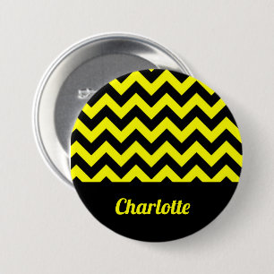 Customisable yellow and black chevron pattern 7.5 cm round badge