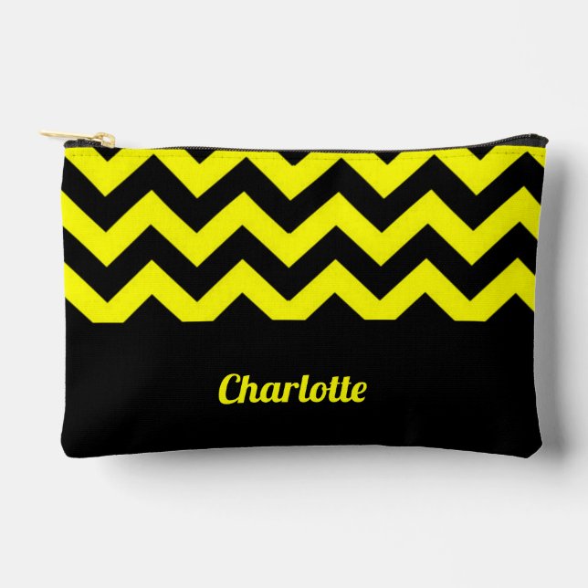 Customisable yellow and black chevron pattern accessory pouch (Front)
