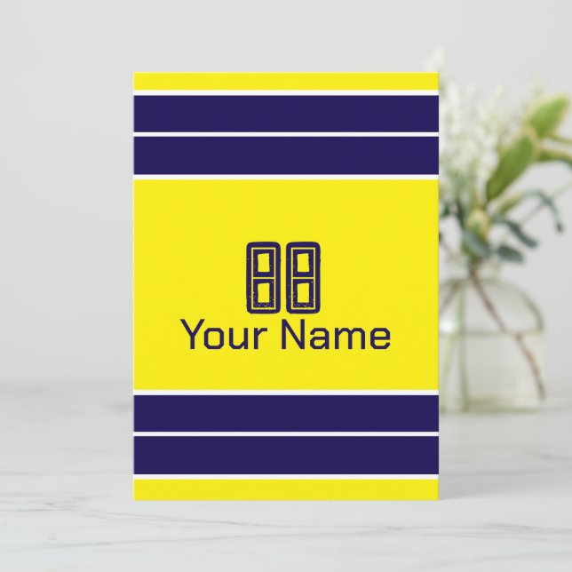 Customisable Yellow and Blue Stripes Burlap Design Invitation (Standing Front)