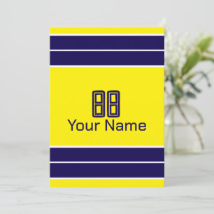 Customisable Yellow and Blue Stripes Burlap Design Invitation