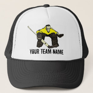 Customisable yellow hockey goalie team name hat