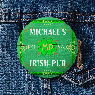 Customisable Your Name Irish Pub Green 3 Cm Round Badge