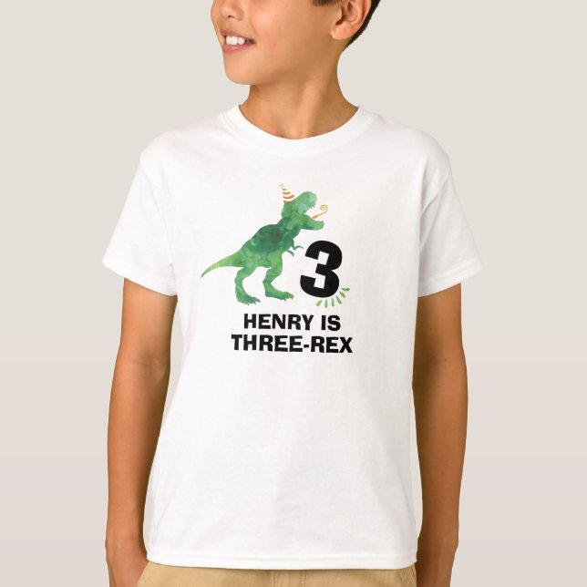 Customise-able Dinosaur Birthday T-Shirt Any Age (Front)