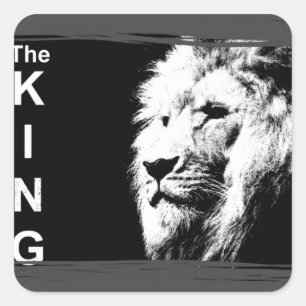 Customise Add Text Modern Black White Pop Art Lion Square Sticker