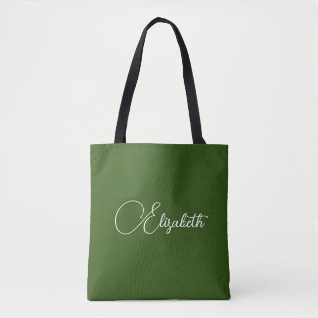 Customise Add Your Own Name Typography Deep Forest Tote Bag (Front)
