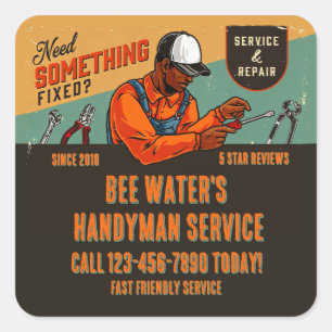 Customise African American Handyman Branding Square Sticker