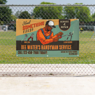 Customise African American Handyman Roadway Fence Banner