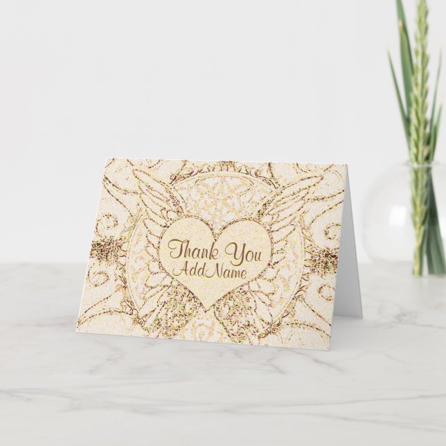Customise Angel Wings and Heart Thank You Card (Front)