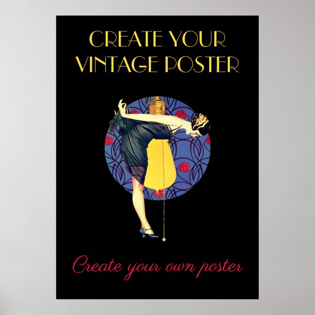 Customise Art Deco Illustration of a Pin-Up Girl  Poster (Front)