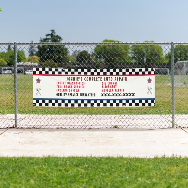 Customise Auto Repair Shop Full Service USA Flag  Banner (Insitu)