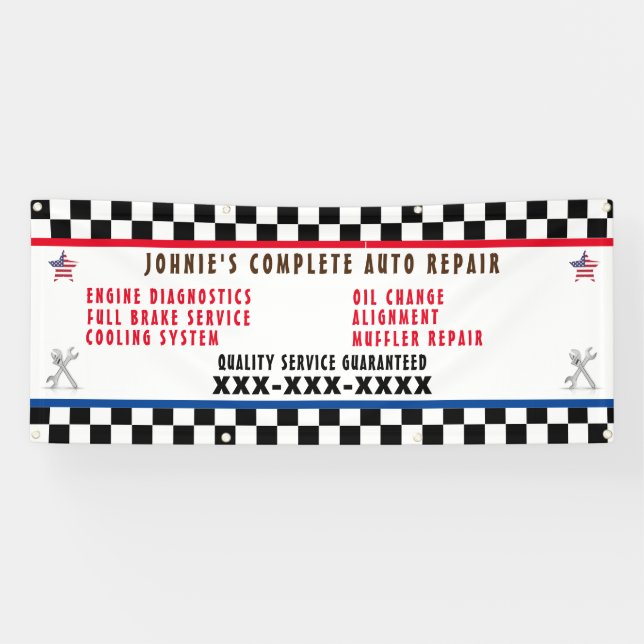 Customise Auto Repair Shop Full Service USA Flag  Banner (Horizontal)